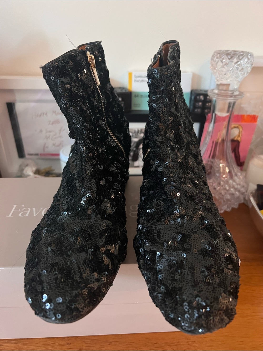 & Other Stories Sequin Heeled Ankle Booties Black Size 38 GORGEOUS
